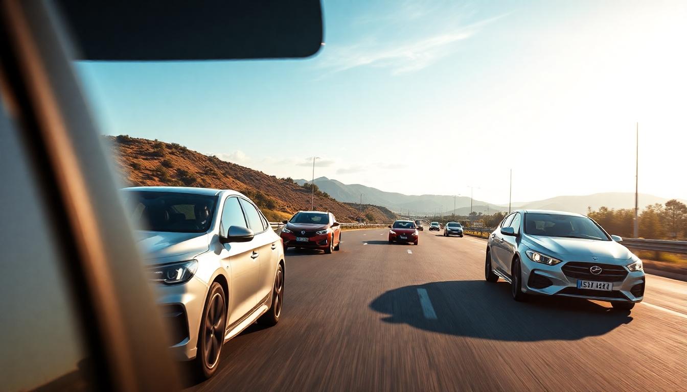 Carros econômicos alinhados em concessionária